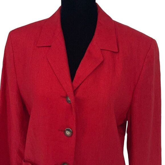 Larry Levine Womens Blazer Jacket Long Sleeve Linend Lined Pocket Red/Crimson  S - Picture 2 of 8